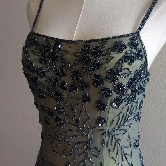 Y2K Silk Floral Beaded Sequin Fairygoth Dress - Picture 3 of 4